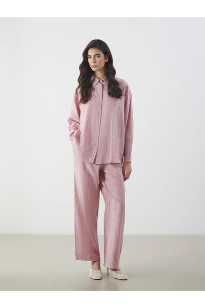 LC Waikiki Pink Women's Linen Look Trousers with Elastic Waist