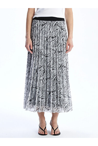 LC Waikiki Black Elastic Waist Chiffon Women's Pleated Skirt