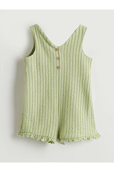LC Waikiki Green V-Neck Baby Girl Combed Cotton Jumpsuit