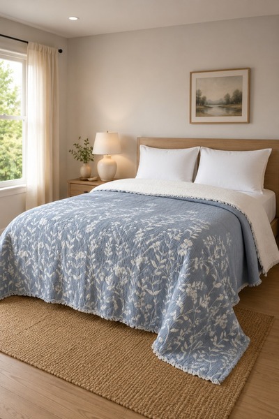 SELORA MAISON Bloomy Muslin Bedspread Pike |   Double |   Soft Textured |   B...