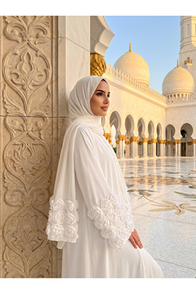 Markasız ucuz Medine İpeği Gül Nakışlı 3'lü Set Abaya