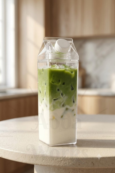 Adda Works 500 ML Milk Carton Bottle Şeffaf Süt Kutusu Şişe Iced Coffee Matcha Smoothie ve Soğuk İçecek Şişesi / 1 Adet