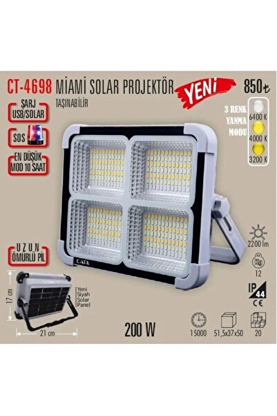 MMinora Ct-4698 Taşınabilir Şarjlı Solar Projektör (200W)