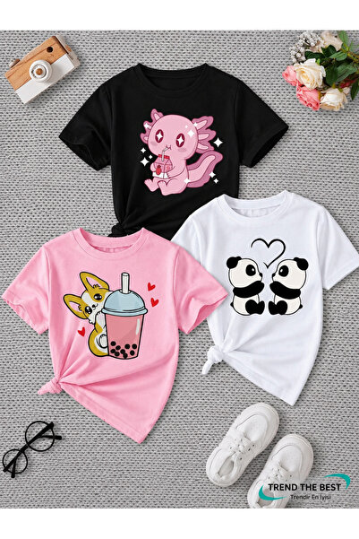 TREND THE BEST Trendin En İyisi Set de tricouri din 3 piese pentru fete, cu i...