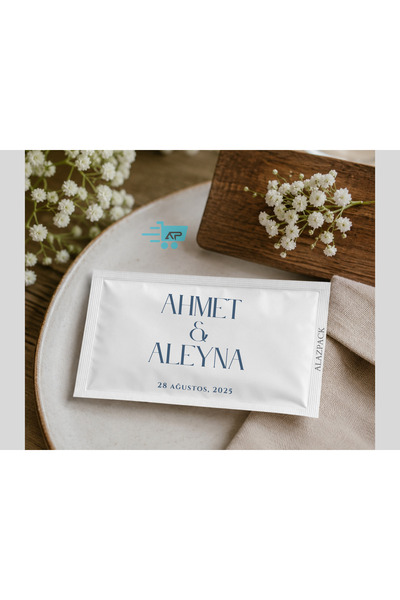 alazpack ambalaj Alazpack 100 Adet Kişiye Özel Baskılı Düğün Islak Mendili | ...