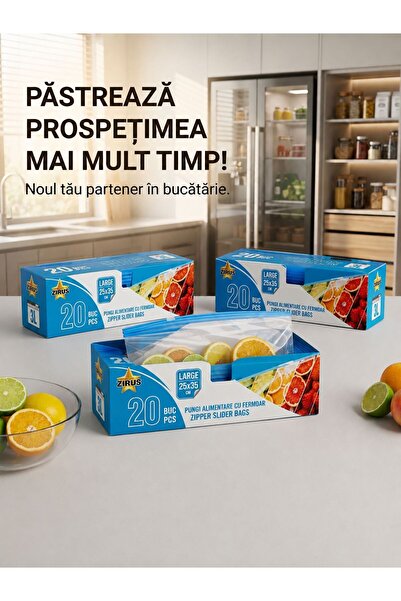 zirius Set 3 Cutii Pungi Alimentare Zip (3L) – 60 Bucăți