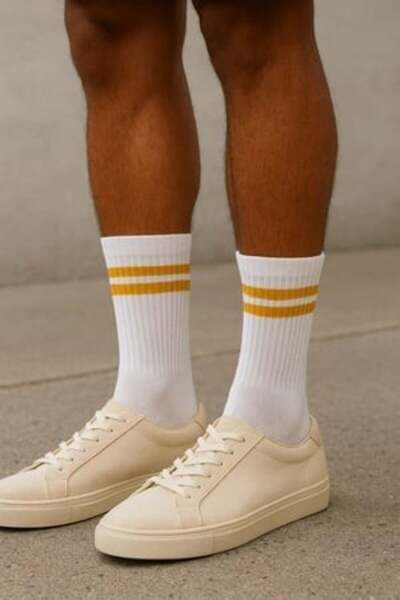 Katia&Bony Towel bottom striped men's socks white/yellow