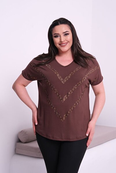 Esina Women's V-Neck Stone Detailed Viscose Blouse