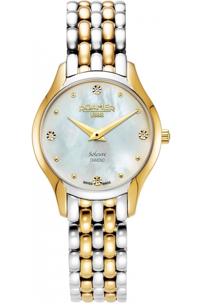 Roamer Ceas de damă 547857 47 25 50 — clasic auriu cu diamante.