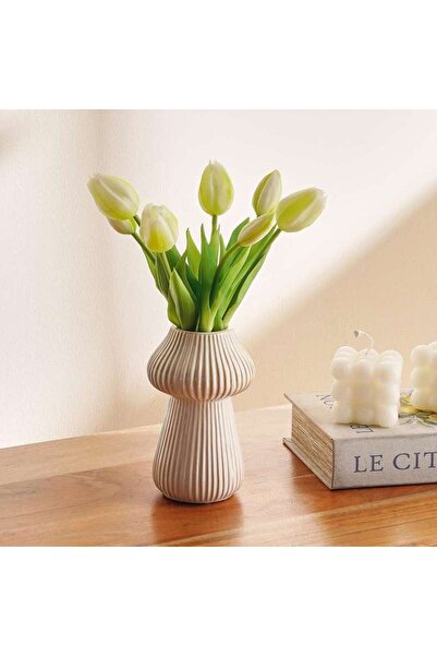 PAN HOME Tulip Artificial Floral Arrangment In Ceramic Pot 15x15x33cm - Cream