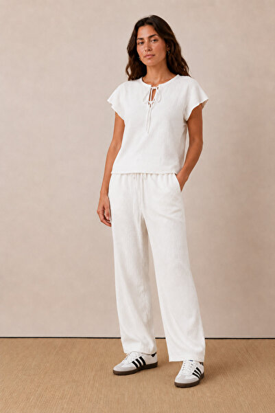 just wear zt Women's Loose Blouse and Straight-Leg Pants Set Casual Comfortab...