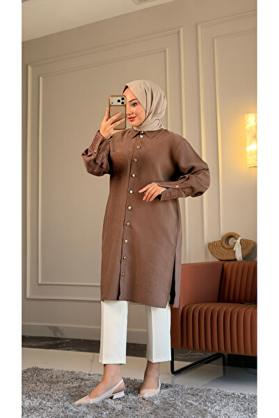 Suede Style 6544 - Comfortable and Stylish Buttoned Pocket Sleeve Pocket Embr...