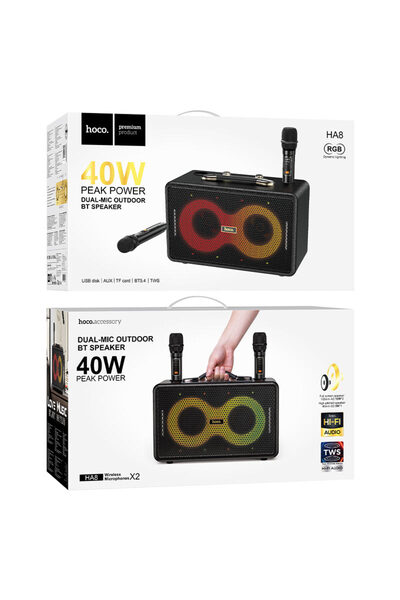 hoco. Hoco Boxa de Karaoke cu Microfoane Wireless Și Efecte De Iluminare HA8 Negru