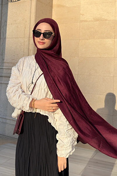 Madame Polo شال جاكار فاخر من جلد الشجر - أحمر داكن