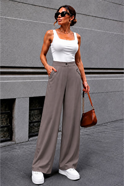 GİYİYORUM Women's Button Detailed High Waist Palazzo Trousers