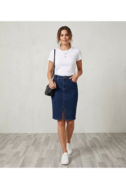 viking's line Laci Midi Yırtmaçlı Denim Etek