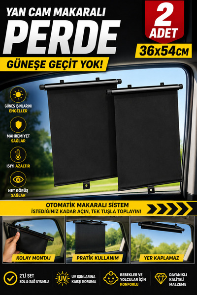 WROSE PERDE YAN CAM MAKARALI OTOMATİK SİYAH 36x54CM 2Lİ