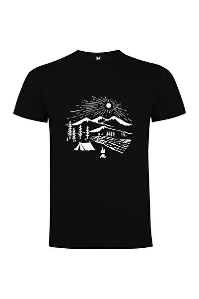 iLovePrints Mountainscape Woodcut Adventure Tshirt