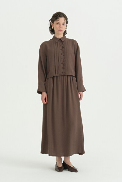 Nihan Modal Shirt Skirt Set - Brown