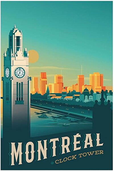 ESSESORIES Montreal Clock Tower Vintage Travel Personality Music Poster Wall ...