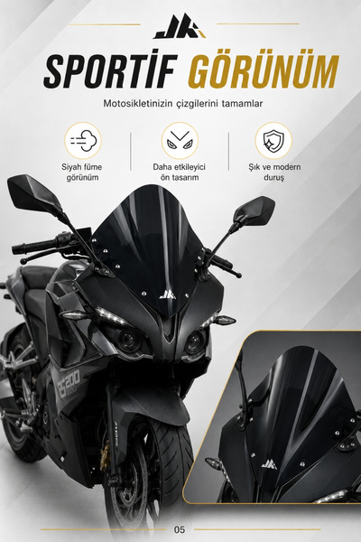 Motobros Bajaj Rs 200 Ön Spor Cam Bajaj Rs 200 Ön Siperlik Orjinal Kalıp Aero...