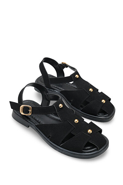 Ymn ayakkabı Moliva Women's Black Suede Ankle Strap Closed Front Flat Sole Da...