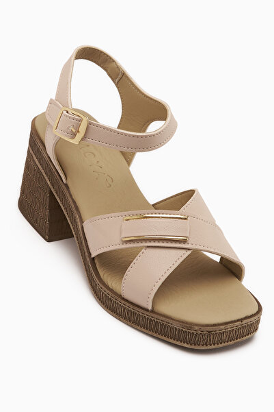 Ymn ayakkabı Gi̇sel Women's Beige Ankle Strap Comfortable & Lightweight Buckl...