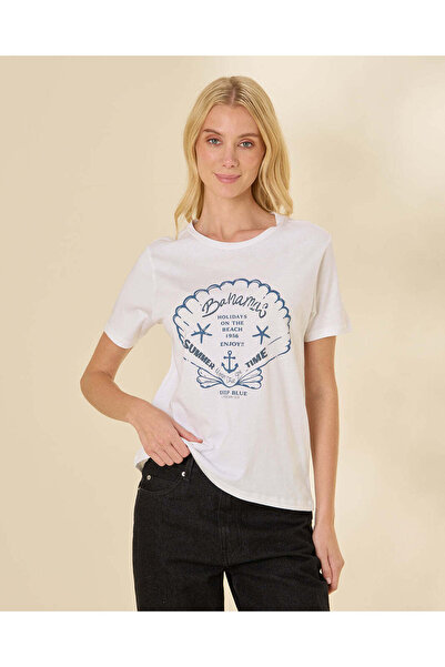 REDTAG Women's White Graphic Print T-Shirt