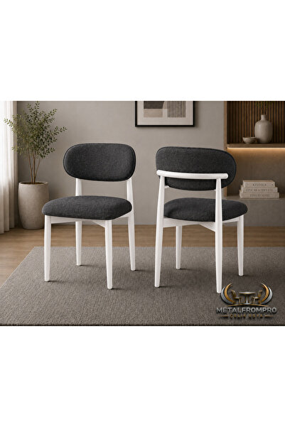 METALFROMPRO 2ADET Siyah Kumaşlı Beyaz Metal Ayaklı Modern Sandalye – Yumuşak...
