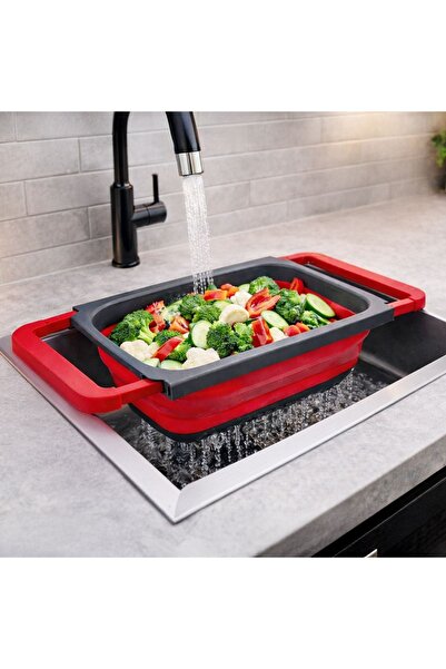 Z Store Сгъваема пластмасова цедка, розова и сива, 39x26x11.5см