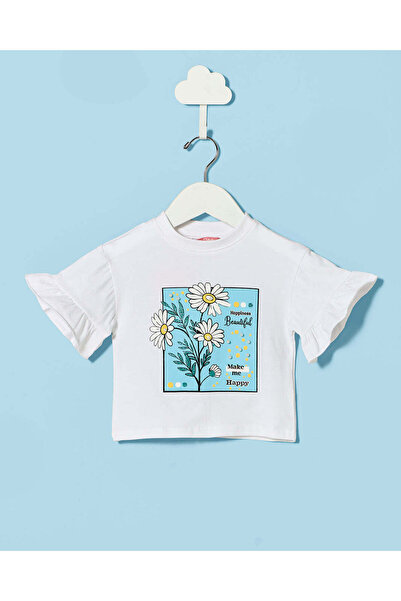 REDTAG Infant Girls White Printed T-shirt