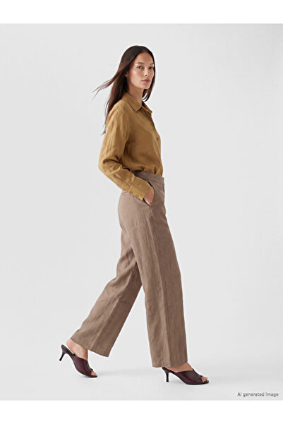 LC Waikiki Rmz Gi̇yi̇m Farkiyla Women's 100% Linen Trousers with Waist Cord