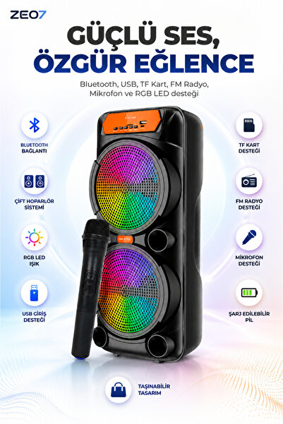 Zeo7 Çift 6.5 İnç Bluetooth Hoparlör RGB LED TWS USB TF Kart Mikrofon Destekl...
