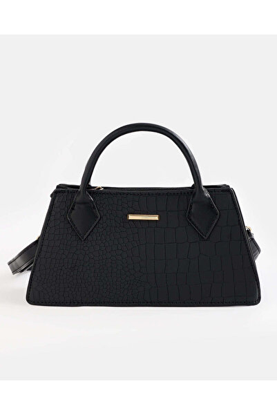 REDTAG Women Black Textured Handbag