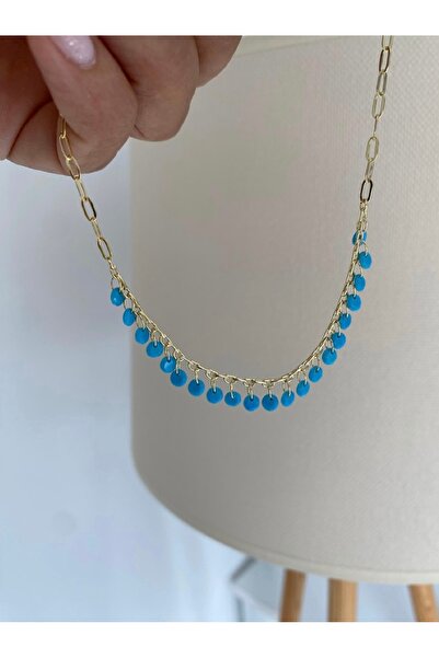 Bade Jewelry Fd Gold Dangle Blue Sequin Bead Detailed Tarnish-Resistant Steel...