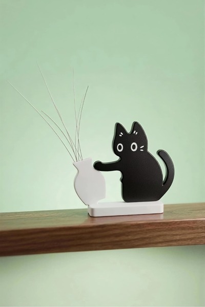 perim3d Kedi Bıyığı Saklama Vazosu | Magnetli Dekoratif Kedi Figürü