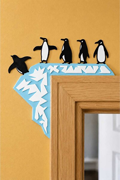 perim3d Penguin Corner Decor |   Decorative 3D Wall Ornament for Door and Cab...