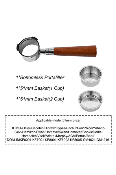 Choice9 Donlim51MM-RosewoodD Coffee Bottomless Portafilter 51mm For Homix H11...