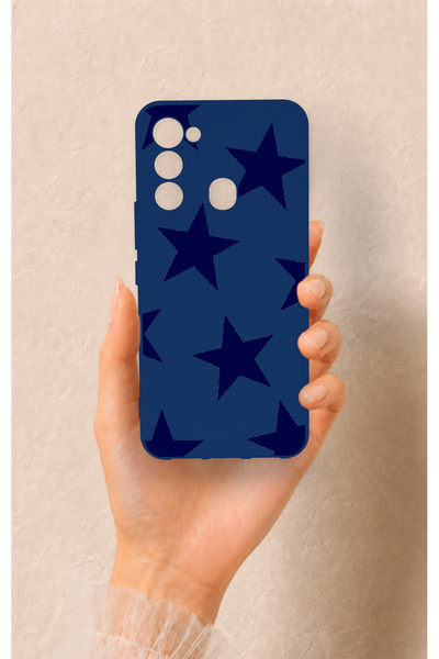 Vip Case Tecno Spark 8C Uyumlu Lacivert Star Desenli Silikon Kılıf