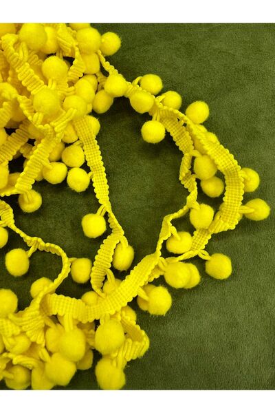 KAYA ARNİCA TEKSTİL Decorative Yellow Pompom Fringe Ribbon -18 Meters