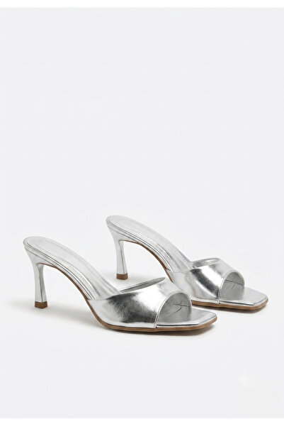 Zerenyus Ribay Silver Patent Leather Heeled Slippers 7 cm