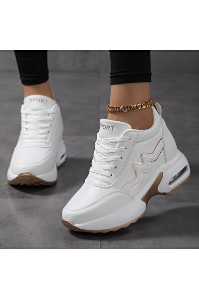 SOSENFER Women’s Chunky Sneakers White Gold Casual Sport Shoes Air Cushion So...