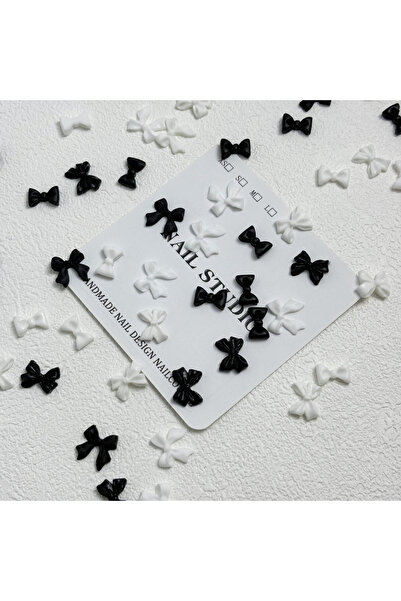 Choice6 50pcs Classic Black White Nail Art Accessories Bow Rice White Bow Tie...