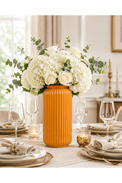 monocactus Riva Porcelain Look Decorative Cylinder Vase with Ribbed Design 22cm