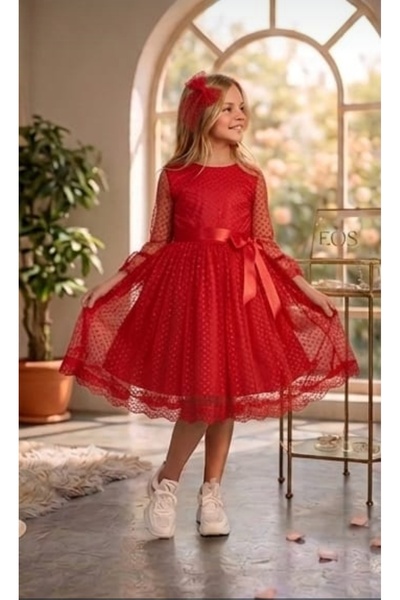 RUMİ KİDS Guipure Princess Girl's Dress with Lace and Buckle