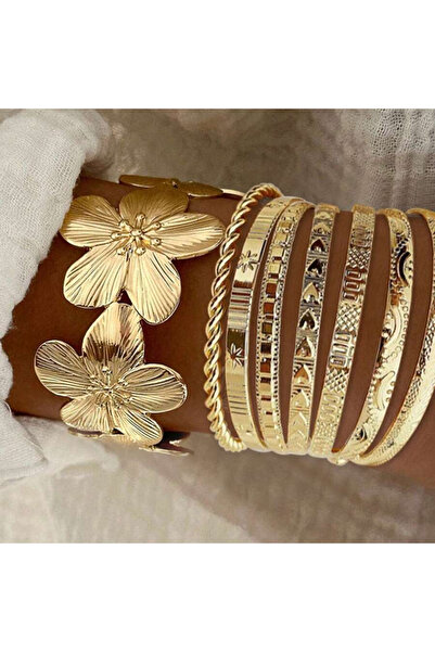 choice2 AYA6567701 مجموعة من 1-8 قطع من الأساور المعدنية العريضة بتصميم زهور ...