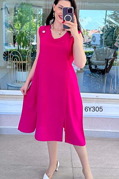 İnce Topuk Button Detail Waist Tie Linen Dress 6Y305