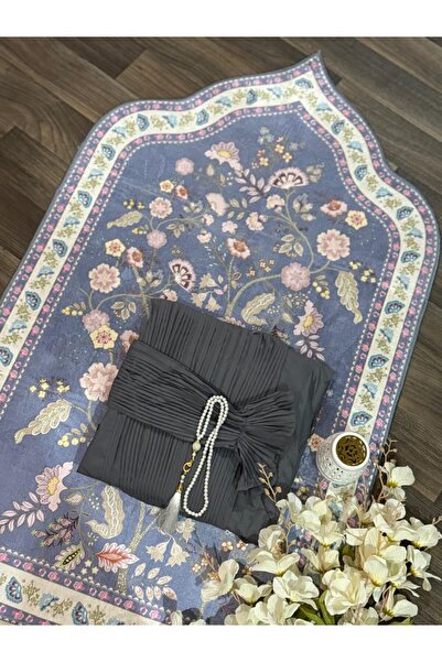 MAYAR Elegant Prayer Set (Floral Patterned Prayer Rug + Pleated Prayer Robe)