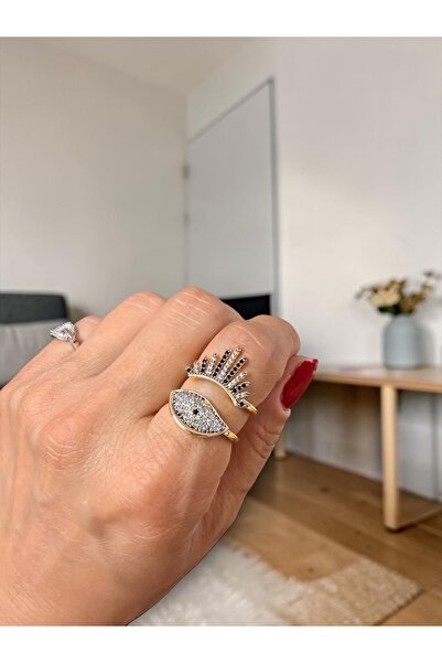 Bo Takı ve Aksesuar Eye Model Zircon Stone Adjustable Ring