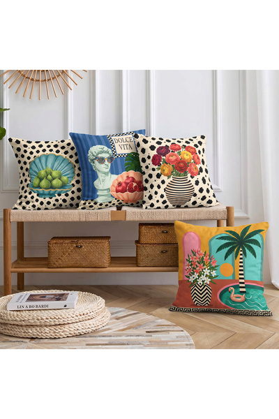 Realhomes Set de 4 huse de pernă cu design cu două fețe, cu tematică Dolce Vi...